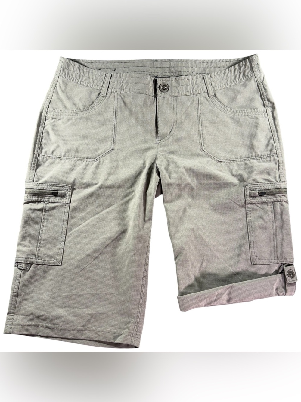 Kuhl Cargo Hiking Womens Shorts Size 12 Gray Bermuda Hiking Snap Pockets